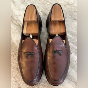 BELGIAN SHOES MR CASUAL LOAFER BROWN LEATHER W BLACK SLIPPERS 10.5 $800 BOW TIE